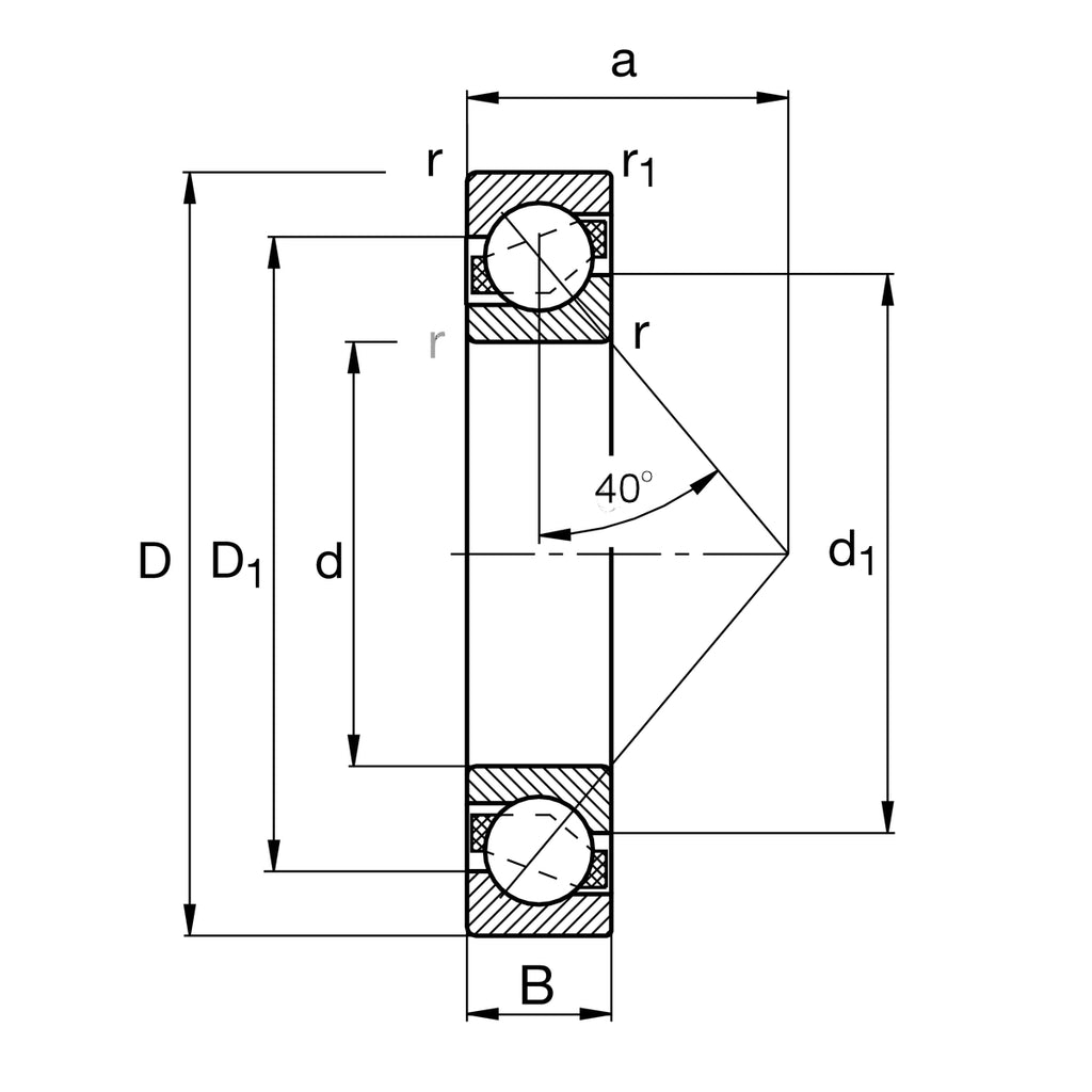 7312-BMG-UA, ANGULAR CONTACT BALL BEARING, FLUSH GROUND, MACHINED BRONZE RETAINER, 40° CONTACT ANGLE, Consolidated Brand (1024)