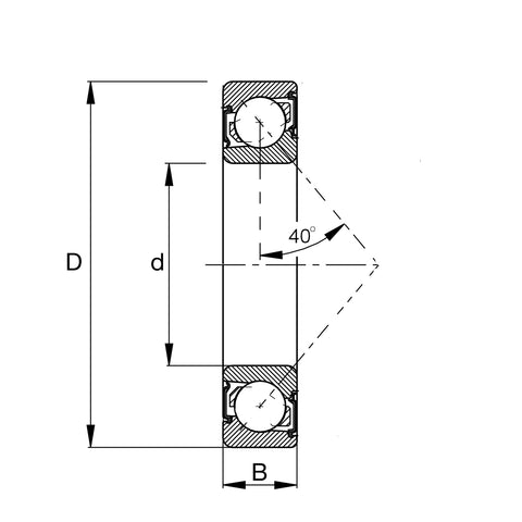 7004 B-2RS, ANGULAR CONTACT BALL BEARING, 40 DEGREE CONTACT ANGLE, TWO SEALS, CONSOLIDATED BRAND (1024)